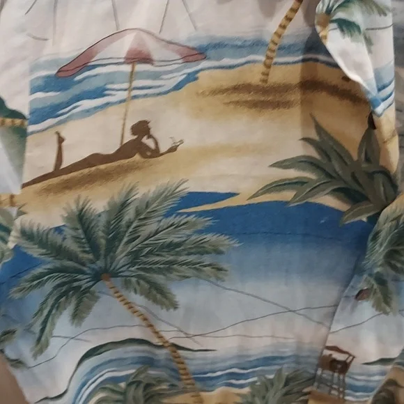 *Men's Kona Kai Hawaiian Print Beach Scene Cotton Blend Camp Shirt Size Medium - Picture 3 of 9